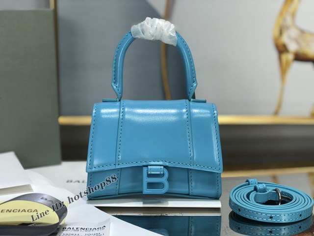 Balenciaga專櫃爆款升級版天空藍平紋平紋配天空藍漆扣沙漏包 巴黎世家mini Hourglass沙漏包 fyj1107